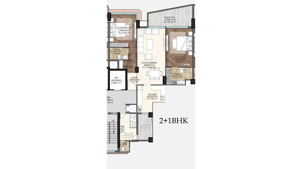 Floor plan: 2+1BHK