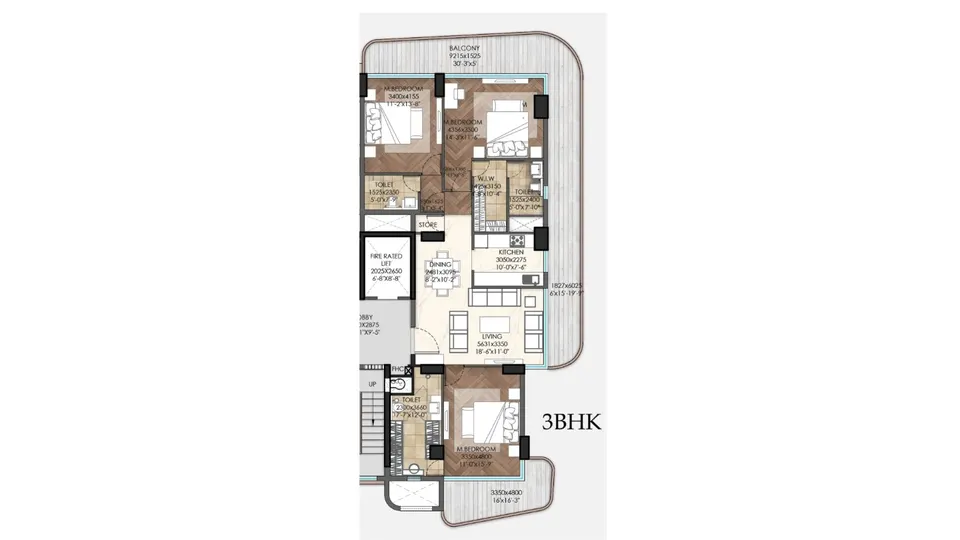 Floor plan: 3BHK