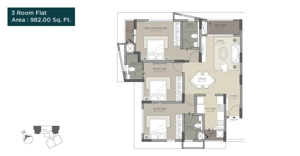 Floor plan: 3 Room