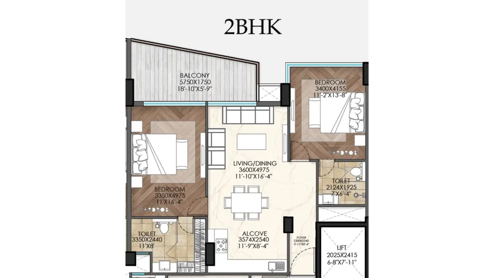 Floor plan: 2BHK